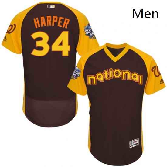 Mens Majestic Washington Nationals 34 Bryce Harper Brown 2016 All Star National League BP Authentic Collection Flex Base MLB Jersey